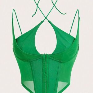 Green Corset Crop Top Halter Lace Up Back Boned Bustier Y2K
